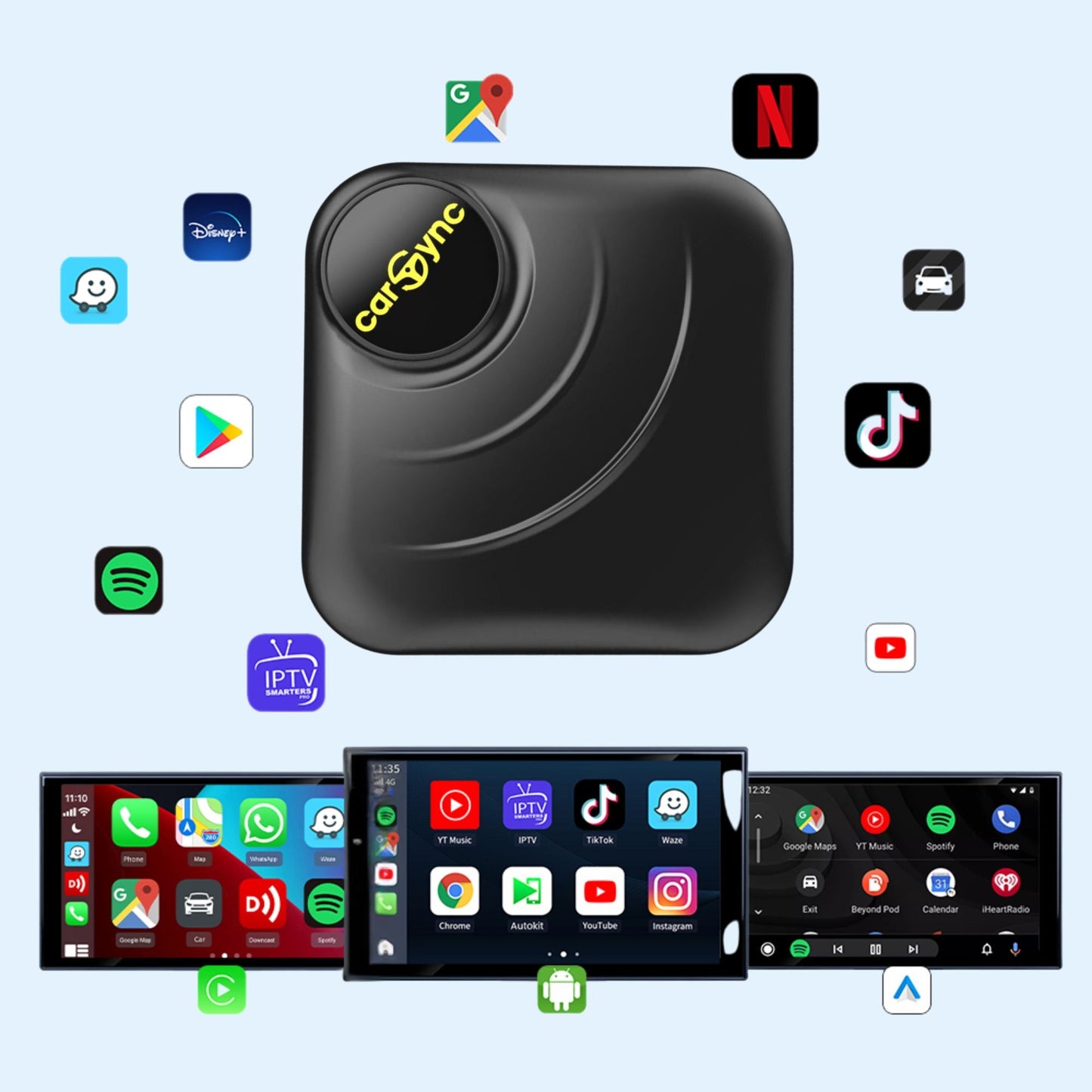 Carsync BOX – System Android 14.0 + GPS + slot na kartę SIM i kartę SD + bezprzewodowe CarPlay/Android Auto
